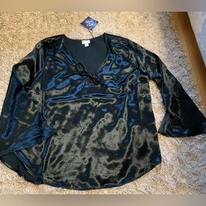Ava & Viv Black Satin/Silky Blouse size 2X NWT